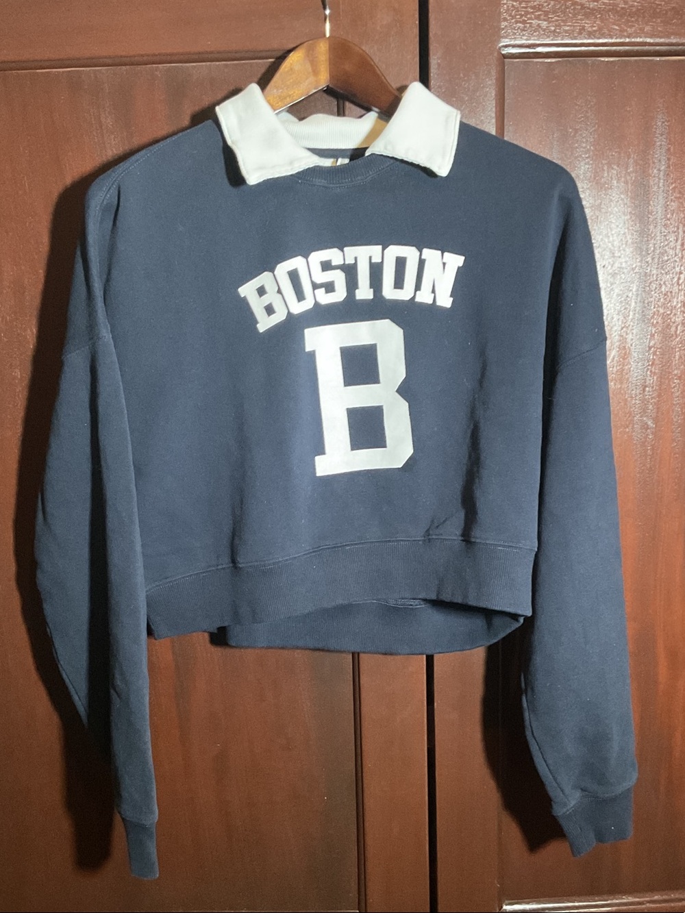 Twik Navy Cropped Varsity Sweatshirt with White Collar - Small
